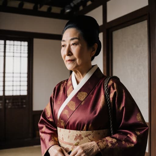 60대 한국인 여성이 따뜻한 색감의 전통 한복을 입고, 한의원에서 상담을 준비하며 가방을 메고 차분한 표정으로 반신을 보이고 있는 모습, 전통적인 요소가 가미된 진료실에서의 장면입니다.