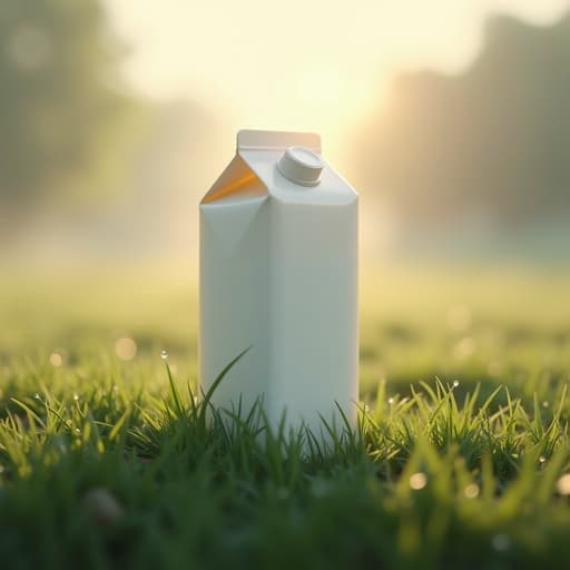 우유 팩, 새벽 안개가 낀 정원, 고요하고 평온한