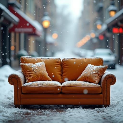 소파, 가구, 겨울 눈 내리는 거리, 아늑한, 따뜻한