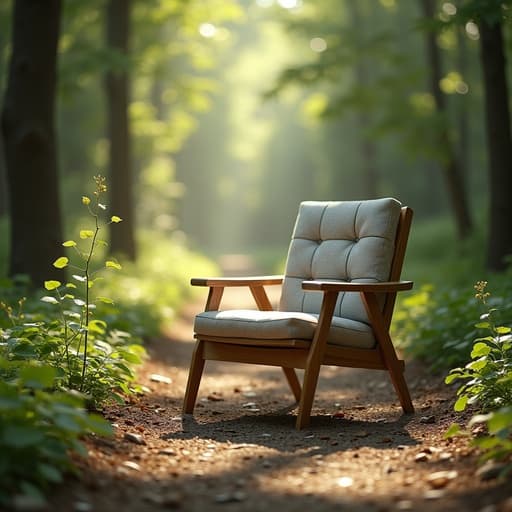 의자, 가구, 여름 숲속 오솔길, 평화롭고, 초대하는, 자연스러운