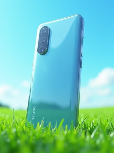 스마트폰, 디지털 기기, 맑은 하늘, 푸른 잔디밭, 차분한, 신선한, 밝은