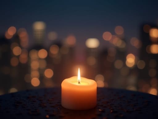 촛불, 아름답게 빛나는 야경 도시, 따뜻하고 매혹적인