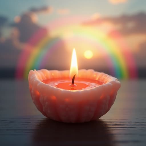 티라이트 캔들, 무지개가 뜬 하늘, 차분한 분위기