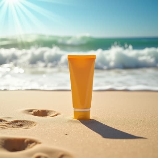 자외선 차단제, 화장품, 파도가 몰아치는 해변, 밝고 여름 같은, 생기있는