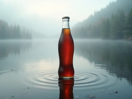 음료, 음식이 안개 낀 호수 위에, 평화롭고 상쾌하며 고요함