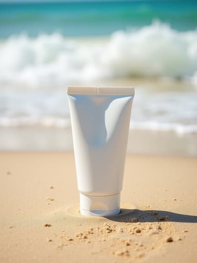 선크림, 화장품, 파도가 몰아치는 해변, 평화롭고 상쾌한