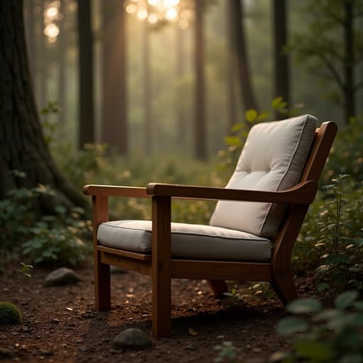 의자, 가구, 아침 이슬이 맺힌 숲속, 고요한, 신선한, 자연적인