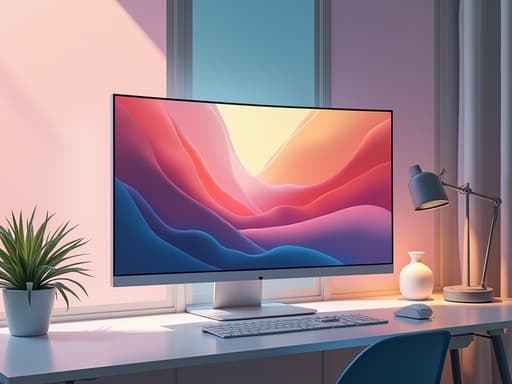 모니터, 생생한 현대 미술 배경, 현대적이고 예술적인