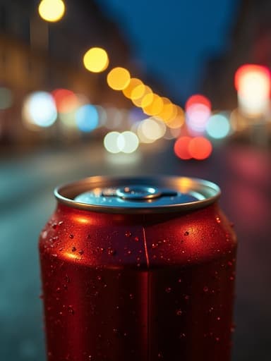 음료 캔, 밤의 도시 불빛, 따뜻한 도시의 빛