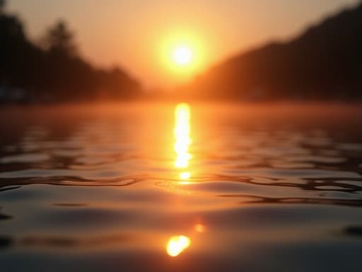 무드등, 황금빛 노을이 지는 호수, 평화로운, 따뜻한