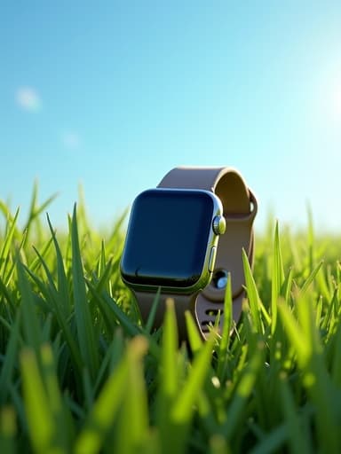 스마트워치, 디지털기기, 맑은 하늘, 푸른 잔디밭, 평화로운, 화창한 날
