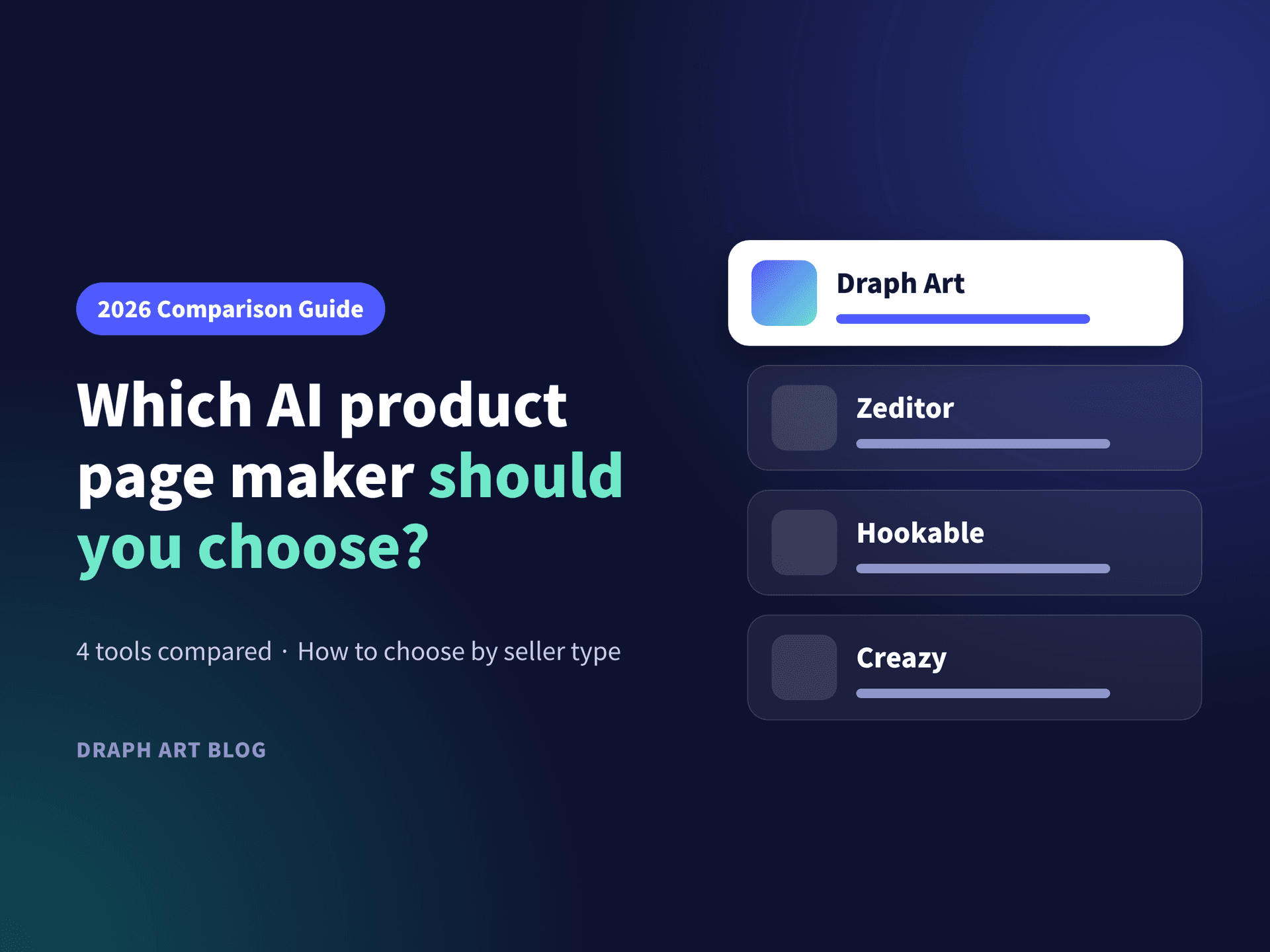 AI Product Detail Page Maker Comparison 2026: Draph Art vs. Zeditor vs. Hookable vs. Creazy — How to Choose by Seller Type