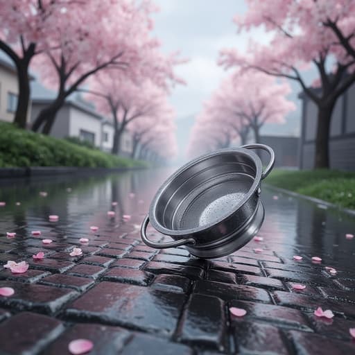 雨に濡れた石畳と桜の花びら - 무료 다운로드 가능한 自然風景