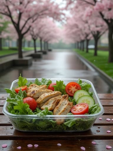 벚꽃길과 비에 젖은 벤치 - 무료 다운로드 가능한 자연 풍경