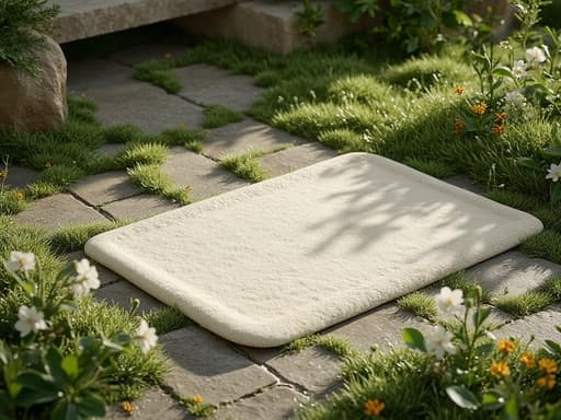 露のついた草と花が咲く敷石の道 - 무료 다운로드 가능한 自然風景