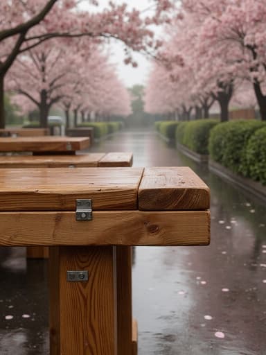 Cherry Blossom Path in Spring Rain - 무료 다운로드 가능한 Natural Scenery