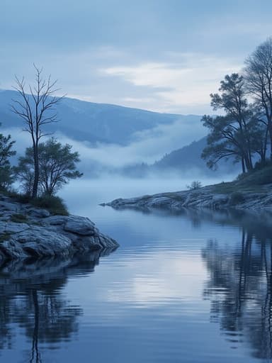 黄昏の霧が立ち込める湖 - 무료 다운로드 가능한 自然の風景
