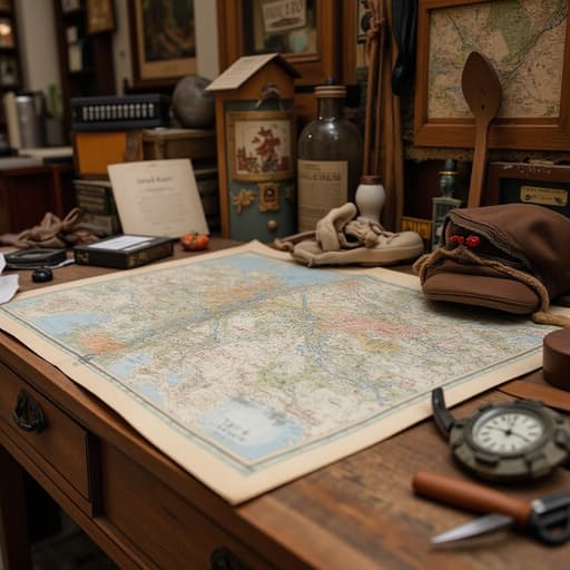 Antique furniture with vintage map - 무료 다운로드 가능한 Interior Decor