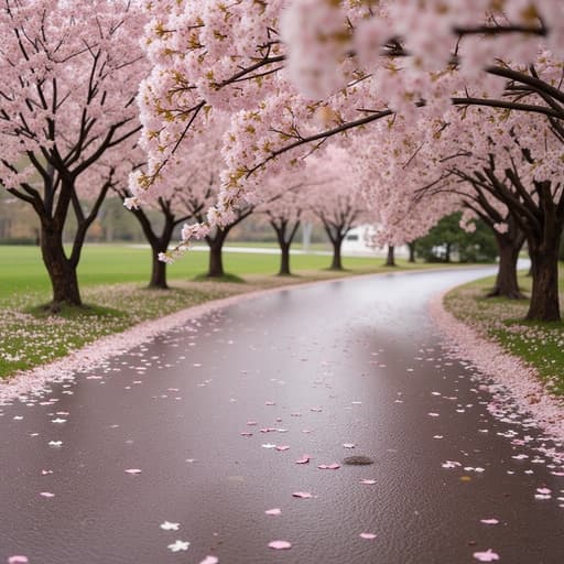 雨の桜の道 - 무료 다운로드 가능한 自然風景