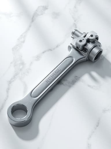 멀티툴 렌치, 도구, 하드웨어, 홈 인프루브먼트, 세련되고 전문적이며 정밀한 분위기, 미니멀한 스튜디오 환경의 화이트 대리석 표면 위에 부드러운 그림자와 확산된 자연광.