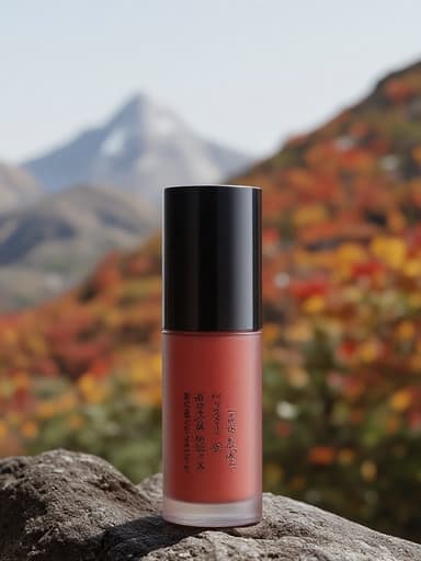 립 틴트, 가을 단풍이 물든 산 배경, 고요함, 자연스러움