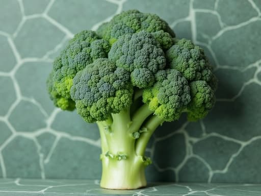 기하학적 패턴 배경에서 부드럽고 사실적인 브로콜리, 식품, 밀키트