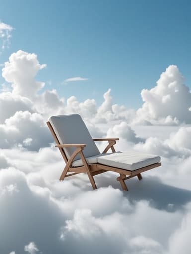 라운지 체어, 떠 있는 구름 배경, 고요한