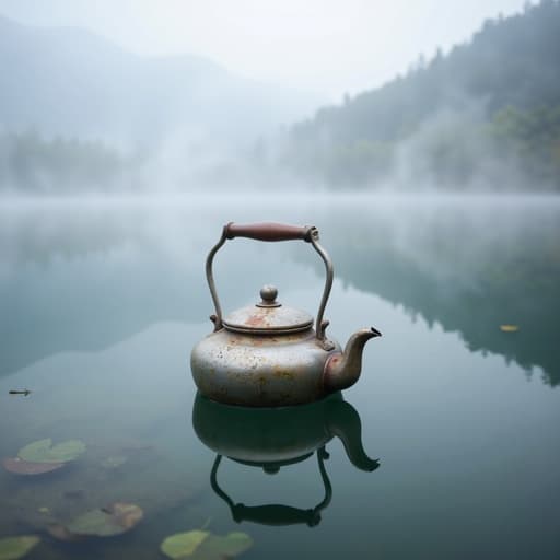주전자, 물안개가 피어오르는 호수, 고요한, 평화로운