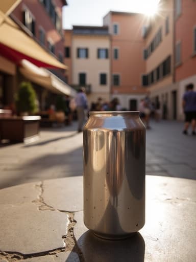 이탈리아의 생동감 넘치는 광장에서 벤져 캔, 따뜻한 분위기