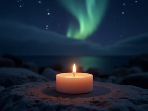티라이트 캔들, 어두운 별이 빛나는 밤과 생생한 오로라, 분위기 있는
